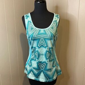 Lucy Tech Tank Top Scoop Neck Medium Multi Color Blue Green Geometric